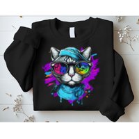 Cool Hipster Hip Cat With Shades Scarf And Hat Sweatshirt