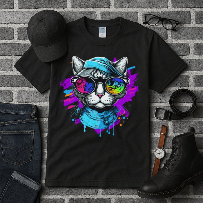 Cool Hipster Hip Cat With Shades Scarf And Hat Tall T-Shirt