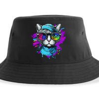 Cool Hipster Hip Cat With Shades Scarf And Hat Sustainable Bucket Hat