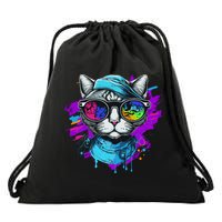 Cool Hipster Hip Cat With Shades Scarf And Hat Drawstring Bag
