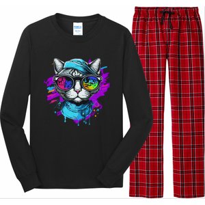 Cool Hipster Hip Cat With Shades Scarf And Hat Long Sleeve Pajama Set