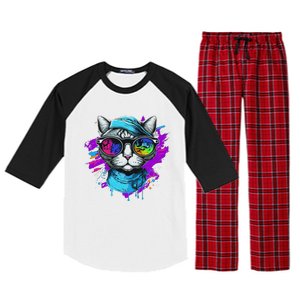 Cool Hipster Hip Cat With Shades Scarf And Hat Raglan Sleeve Pajama Set