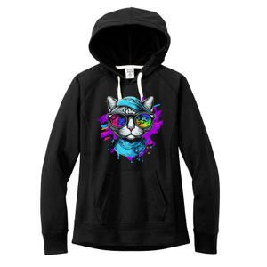 Cool Hipster Hip Cat With Shades Scarf And Hat Women's Fleece Hoodie