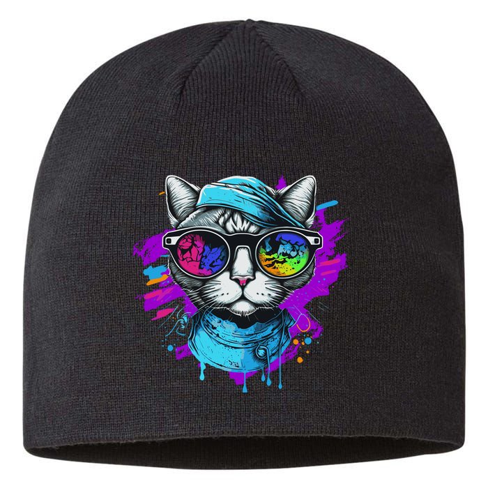 Cool Hipster Hip Cat With Shades Scarf And Hat Sustainable Beanie
