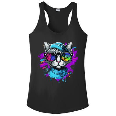 Cool Hipster Hip Cat With Shades Scarf And Hat Ladies PosiCharge Competitor Racerback Tank
