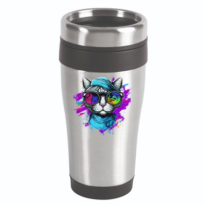 Cool Hipster Hip Cat With Shades Scarf And Hat 16oz Travel Tumbler