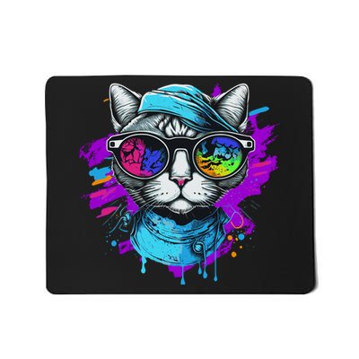 Cool Hipster Hip Cat With Shades Scarf And Hat Mousepad