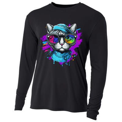 Cool Hipster Hip Cat With Shades Scarf And Hat Cooling Performance Long Sleeve Crew