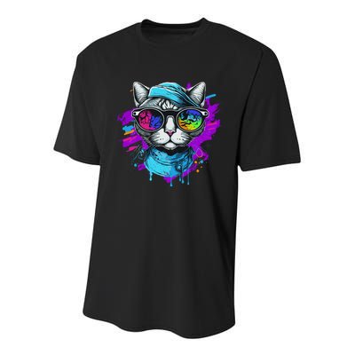Cool Hipster Hip Cat With Shades Scarf And Hat Youth Performance Sprint T-Shirt