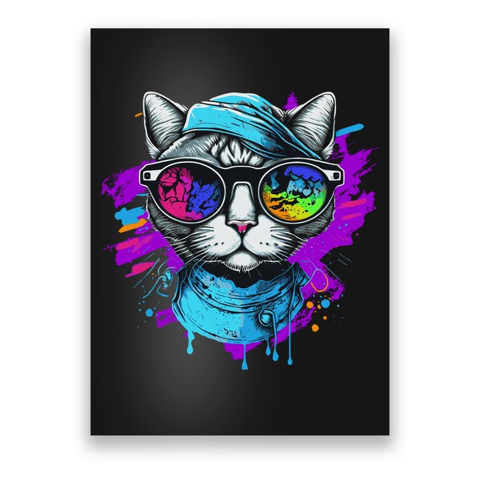 Cool Hipster Hip Cat With Shades Scarf And Hat Poster