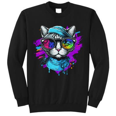 Cool Hipster Hip Cat With Shades Scarf And Hat Tall Sweatshirt