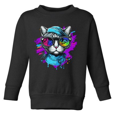 Cool Hipster Hip Cat With Shades Scarf And Hat Toddler Sweatshirt
