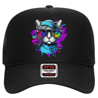 Cool Hipster Hip Cat With Shades Scarf And Hat Trucker Hat