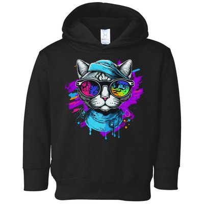 Cool Hipster Hip Cat With Shades Scarf And Hat Toddler Hoodie