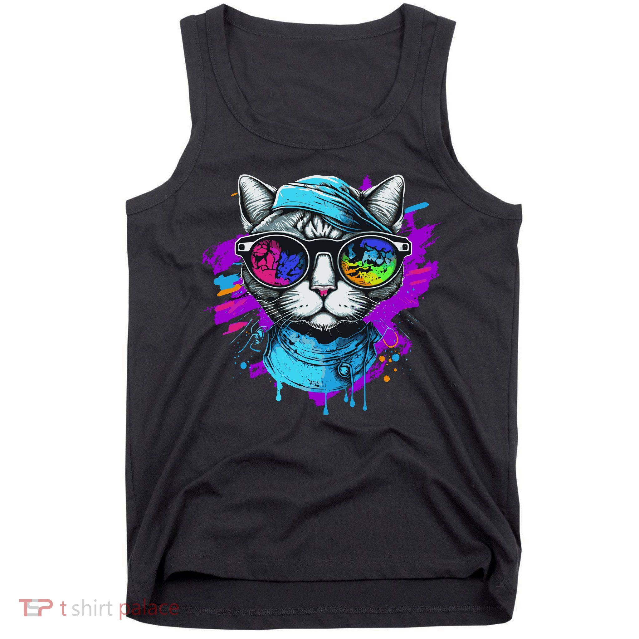 Cool Hipster Hip Cat With Shades Scarf And Hat Tank Top