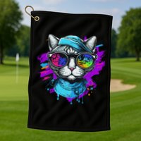 Cool Hipster Hip Cat With Shades Scarf And Hat Golf Towel