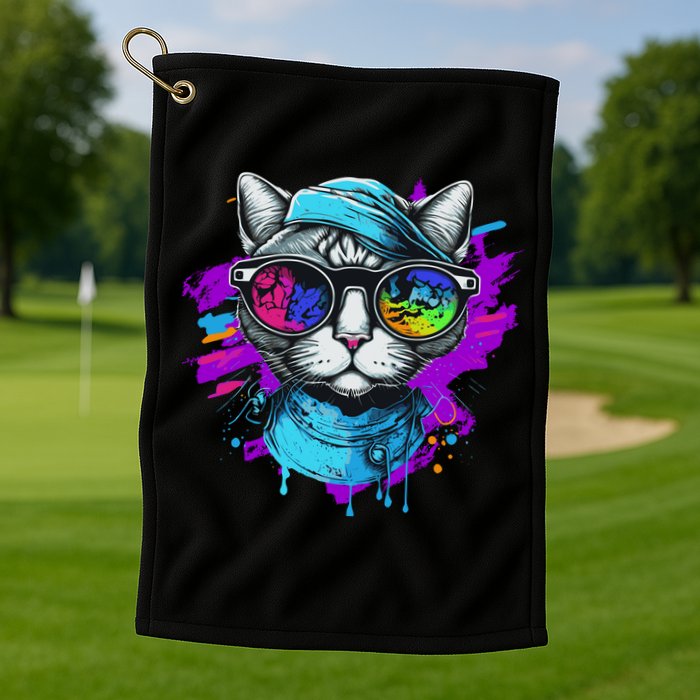 Cool Hipster Hip Cat With Shades Scarf And Hat Golf Towel