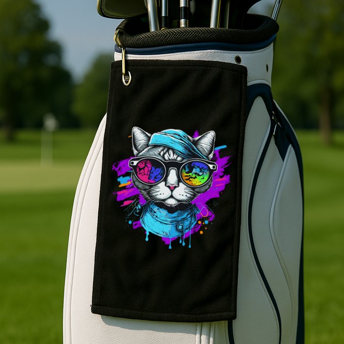 Cool Hipster Hip Cat With Shades Scarf And Hat Golf Towel