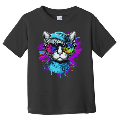 Cool Hipster Hip Cat With Shades Scarf And Hat Toddler T-Shirt