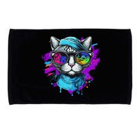 Cool Hipster Hip Cat With Shades Scarf And Hat Microfiber Hand Towel