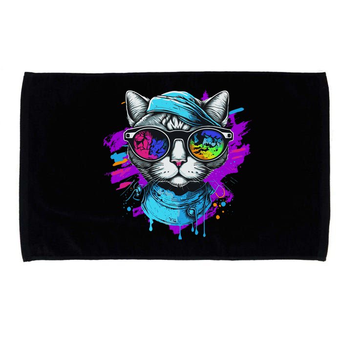 Cool Hipster Hip Cat With Shades Scarf And Hat Microfiber Hand Towel