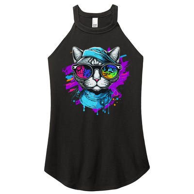 Cool Hipster Hip Cat With Shades Scarf And Hat Women's Perfect Tri Rocker Tank