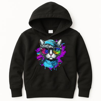 Cool Hipster Hip Cat With Shades Scarf And Hat Kids Hoodie