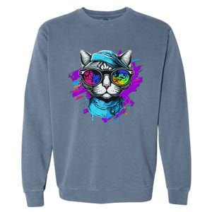 Cool Hipster Hip Cat With Shades Scarf And Hat Garment-Dyed Sweatshirt