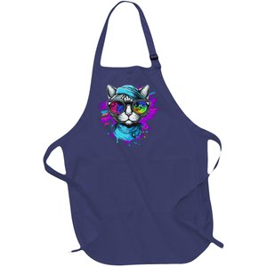 Cool Hipster Hip Cat With Shades Scarf And Hat Full-Length Apron With Pockets