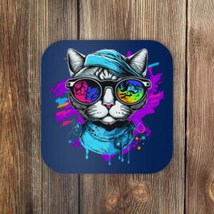 Cool Hipster Hip Cat With Shades Scarf And Hat Coaster