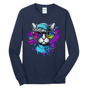 Cool Hipster Hip Cat With Shades Scarf And Hat Tall Long Sleeve T-Shirt