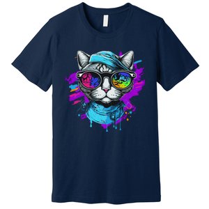 Cool Hipster Hip Cat With Shades Scarf And Hat Premium T-Shirt