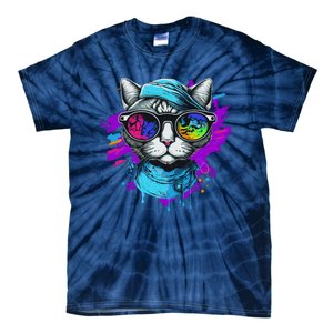 Cool Hipster Hip Cat With Shades Scarf And Hat Tie-Dye T-Shirt