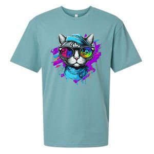 Cool Hipster Hip Cat With Shades Scarf And Hat Sueded Cloud Jersey T-Shirt