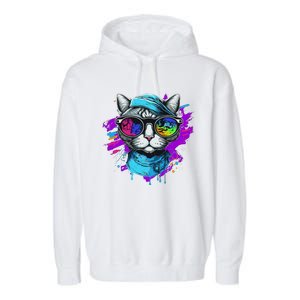 Cool Hipster Hip Cat With Shades Scarf And Hat Garment-Dyed Fleece Hoodie