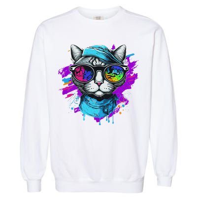 Cool Hipster Hip Cat With Shades Scarf And Hat Garment-Dyed Sweatshirt