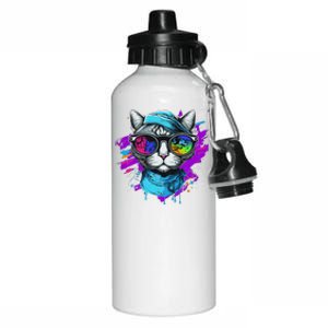 Cool Hipster Hip Cat With Shades Scarf And Hat Aluminum Water Bottle