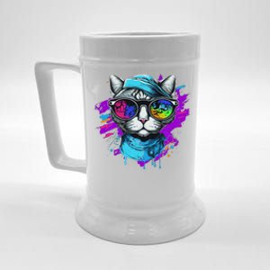 Cool Hipster Hip Cat With Shades Scarf And Hat Beer Stein