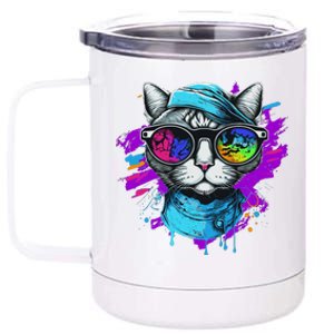 Cool Hipster Hip Cat With Shades Scarf And Hat 12 oz Stainless Steel Tumbler Cup