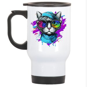 Cool Hipster Hip Cat With Shades Scarf And Hat Stainless Steel Travel Mug