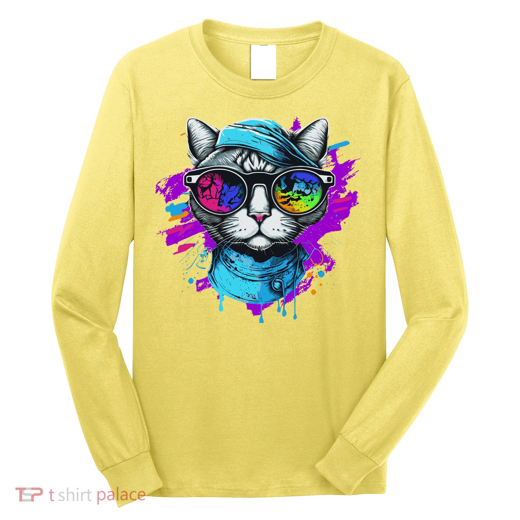 Cool Hipster Hip Cat With Shades Scarf And Hat Long Sleeve Shirt