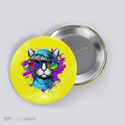 Cool Hipster Hip Cat With Shades Scarf And Hat Button
