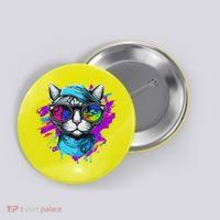 Cool Hipster Hip Cat With Shades Scarf And Hat Button