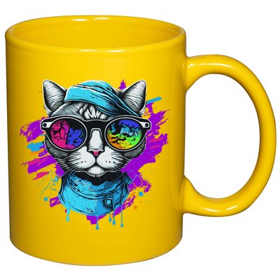 Cool Hipster Hip Cat With Shades Scarf And Hat 11oz C Handle Ceramic Mug