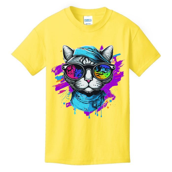 Cool Hipster Hip Cat With Shades Scarf And Hat Kids T-Shirt