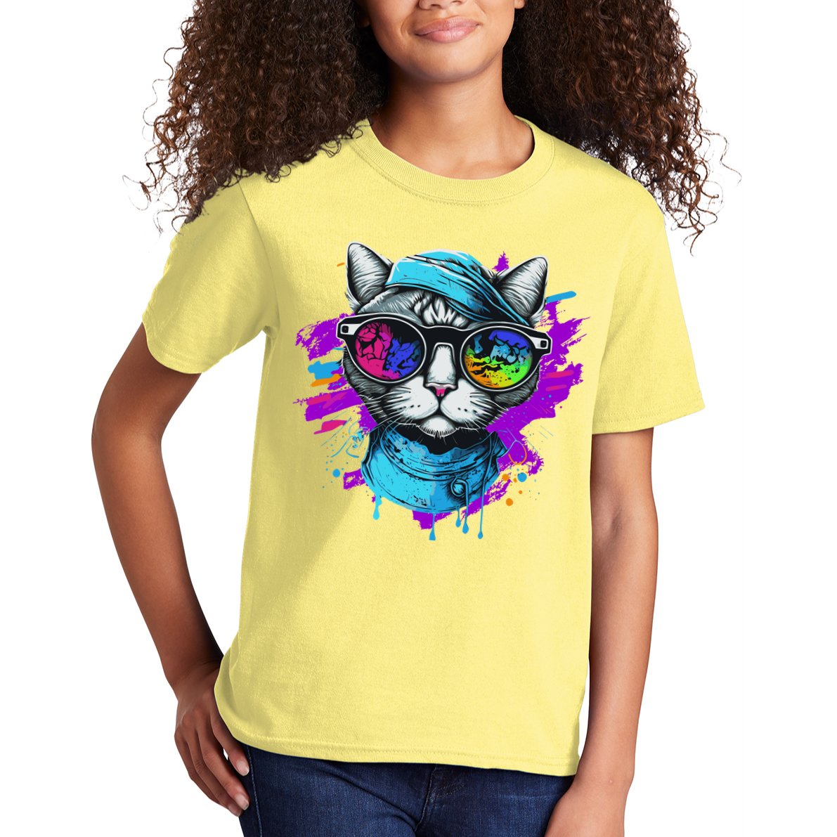 Cool Hipster Hip Cat With Shades Scarf And Hat Kids T-Shirt