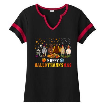 Chicken Halloween Happy Hallothanksmas Autumn Thanksgiving Gift Ladies Halftime Notch Neck Tee