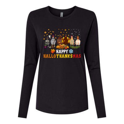 Chicken Halloween Happy Hallothanksmas Autumn Thanksgiving Gift Womens Cotton Relaxed Long Sleeve T-Shirt