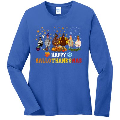 Chicken Halloween Happy Hallothanksmas Autumn Thanksgiving Gift Ladies Long Sleeve Shirt