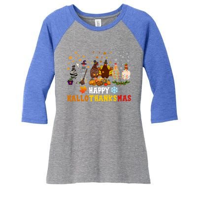 Chicken Halloween Happy Hallothanksmas Autumn Thanksgiving Gift Women's Tri-Blend 3/4-Sleeve Raglan Shirt